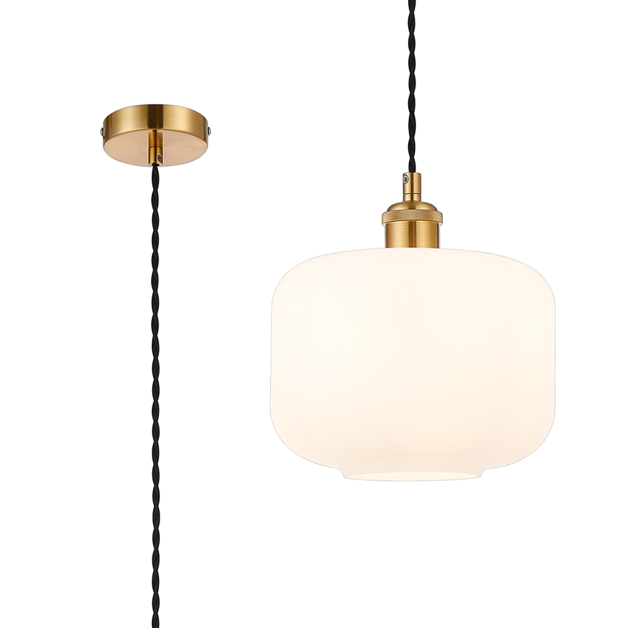Cawdor Single Pendant, 1 Light E27, Gilt Bronze/Black/Opal Pumpkin Glass